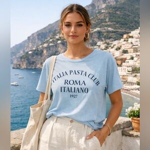 Italia Pasta Club Roma Graphic Tee | European Summer Café Shirt Size XL